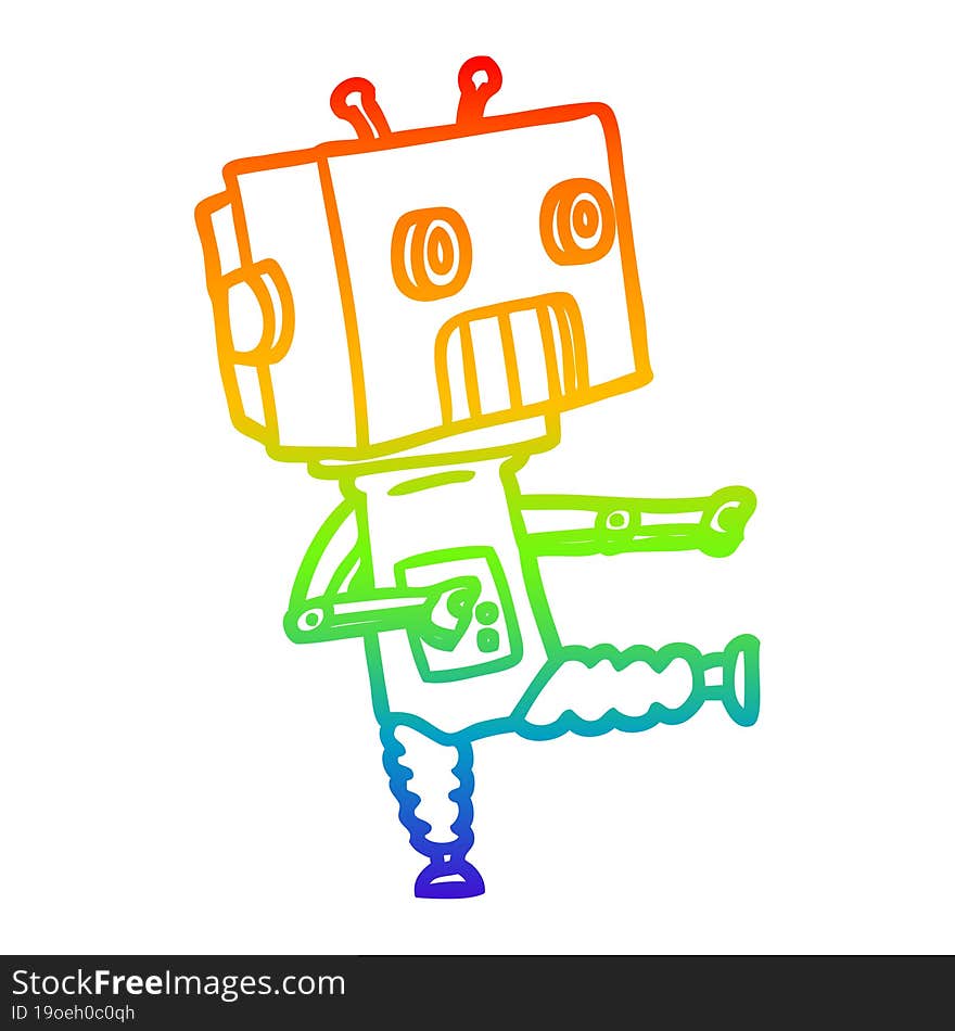 rainbow gradient line drawing cartoon robot