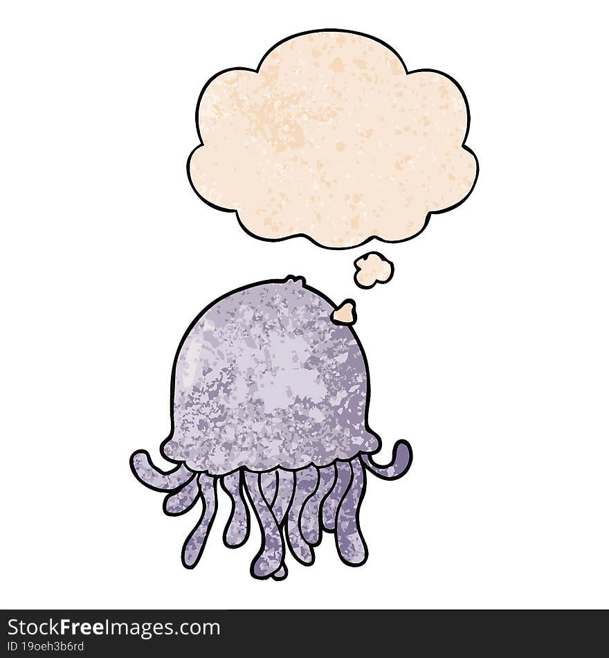 cartoon jellyfish and thought bubble in grunge texture pattern style