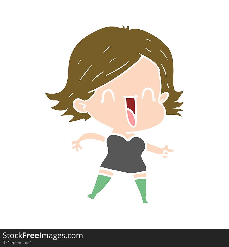 flat color style cartoon laughing woman pointing