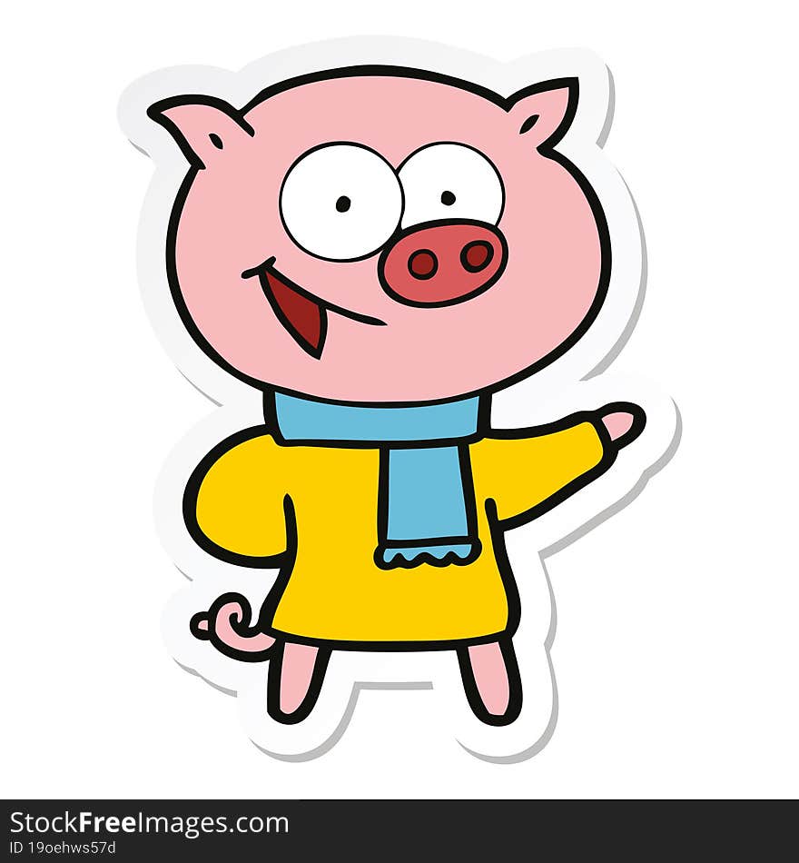 sticker of a cheerful pig wearing winter clothes cartoon