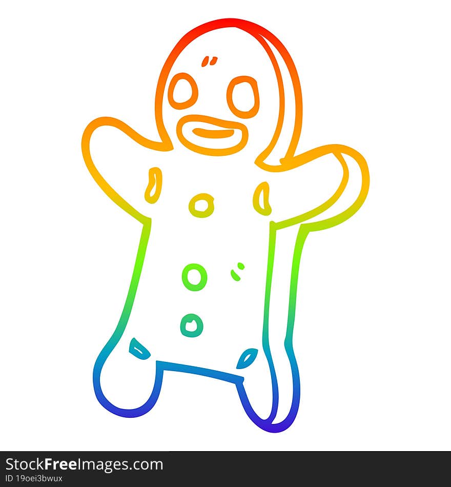 rainbow gradient line drawing cartoon gingerbread man