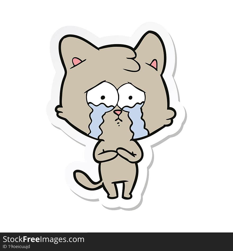 sticker of a cartoon crying cat