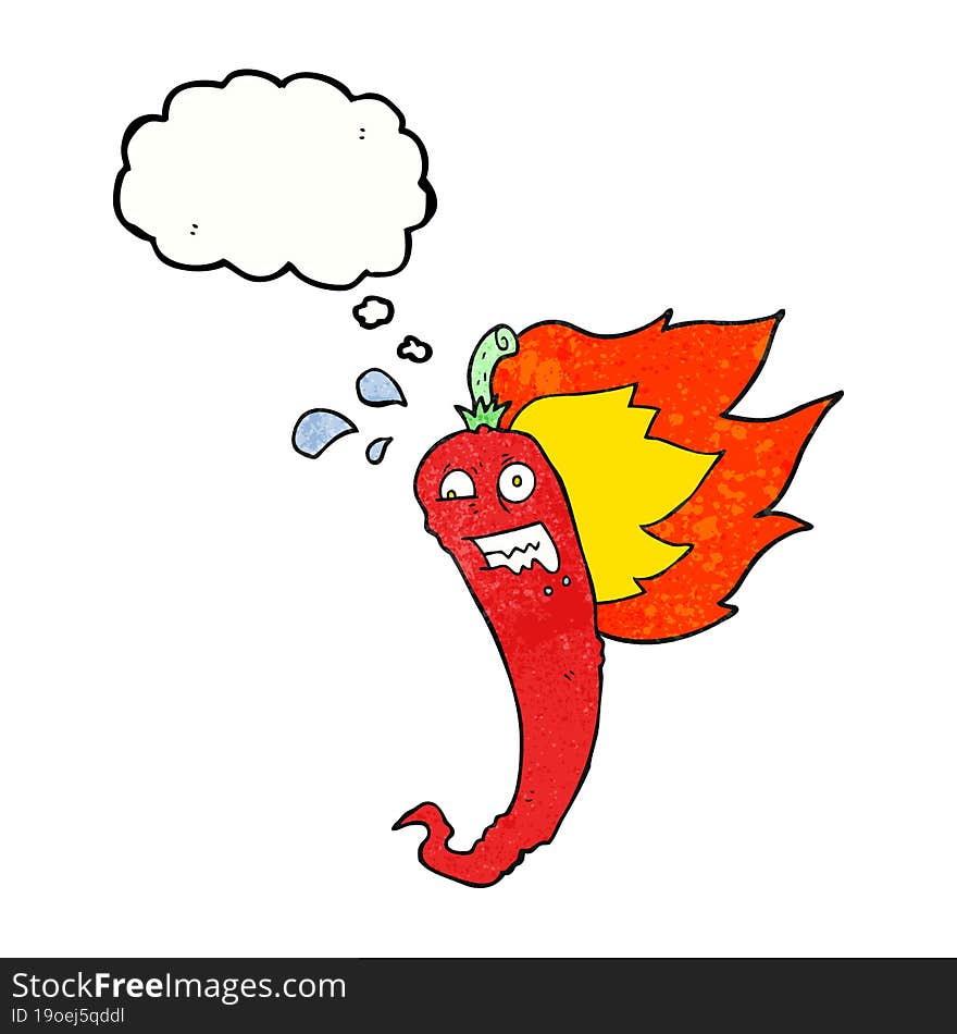 hot chilli pepper thought bubble textured cartoon