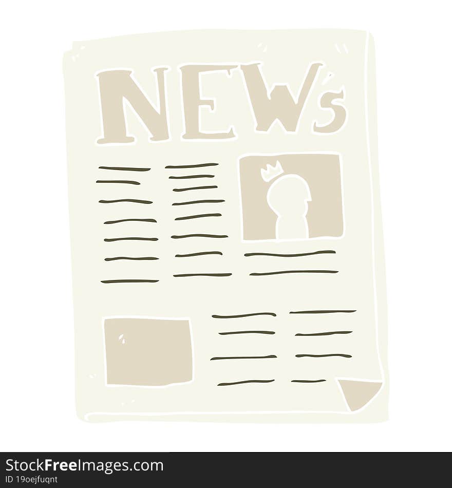 Flat Color Illustration Of A Cartoon Newspaper