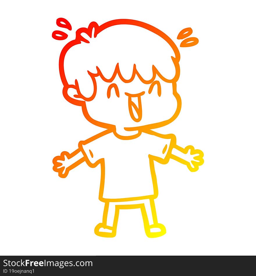 warm gradient line drawing of a cartoon laughing boy