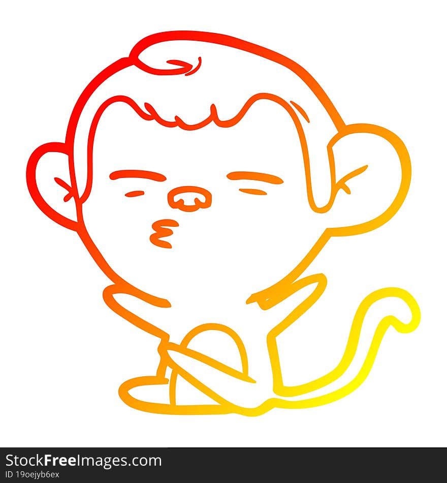 Warm Gradient Line Drawing Cartoon Suspicious Monkey