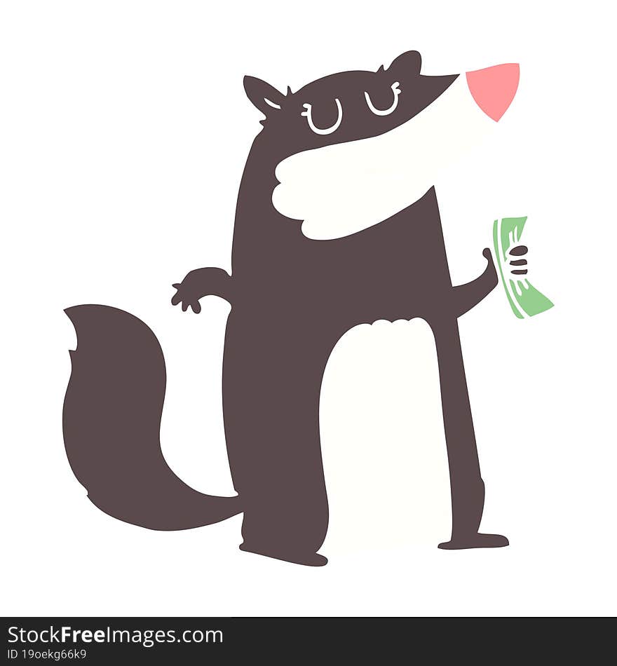 Flat Color Style Cartoon Badger Holding Cash