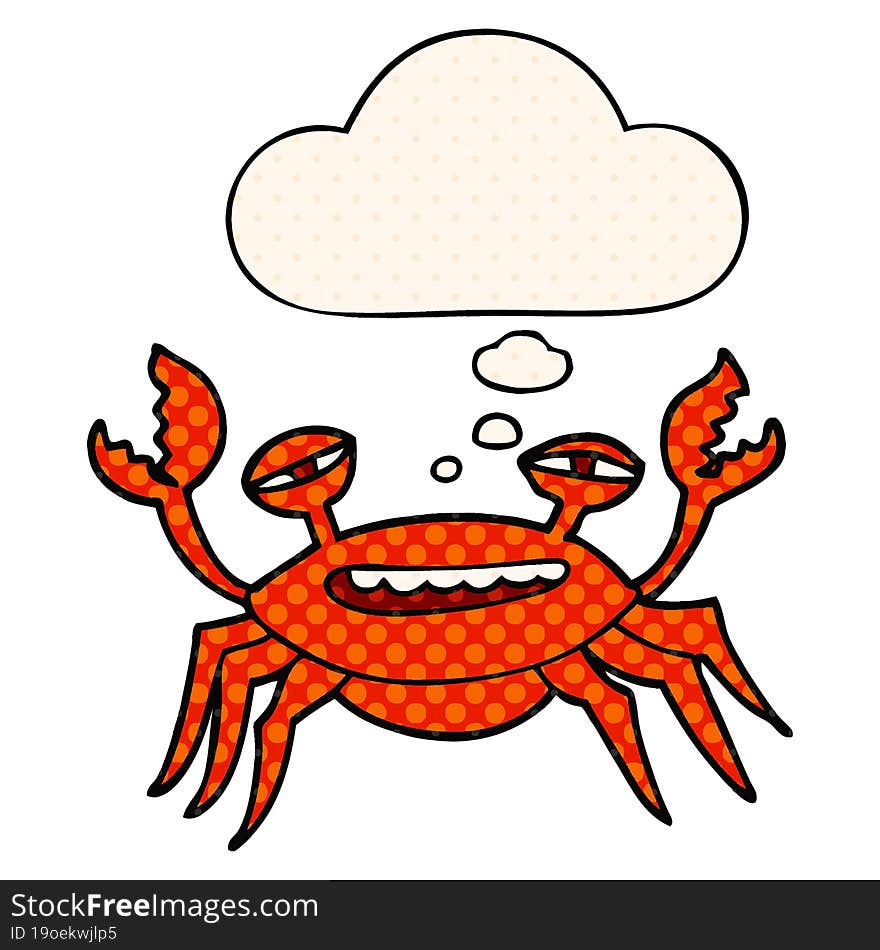 cartoon crab and thought bubble in comic book style