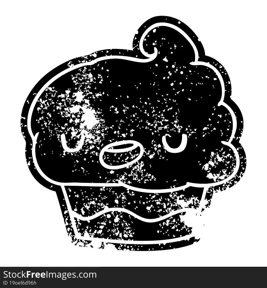 grunge distressed icon kawaii of a cute cupcake. grunge distressed icon kawaii of a cute cupcake