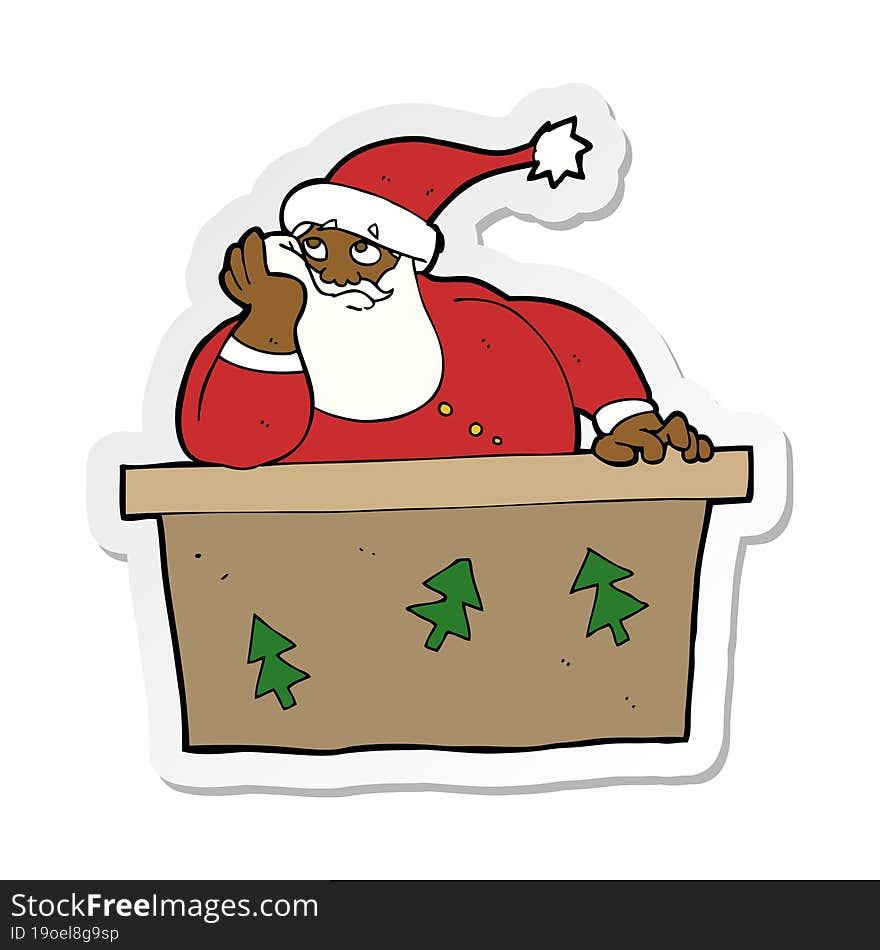 sticker of a cartoon bored santa claus