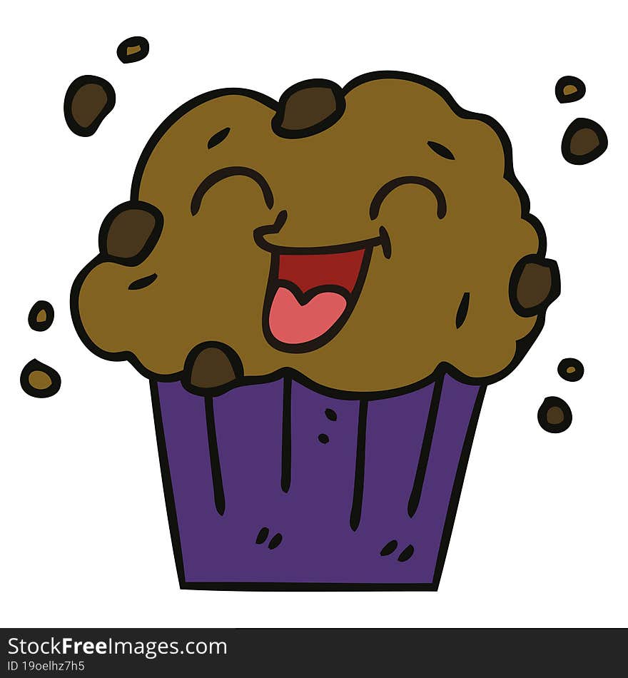 Quirky Hand Drawn Cartoon Happy Muffin