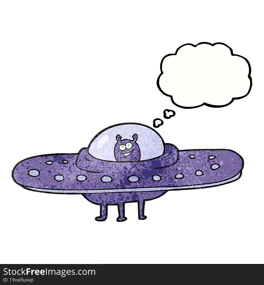 thought bubble textured cartoon flying saucer