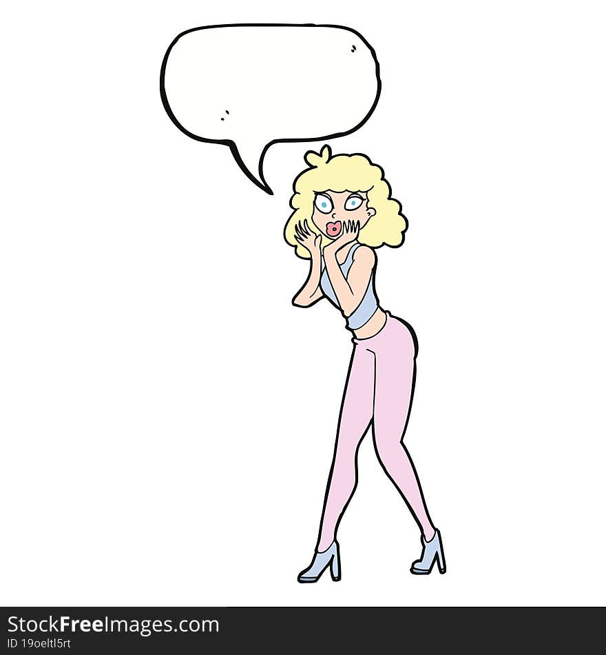 cartoon surprised woman with speech bubble