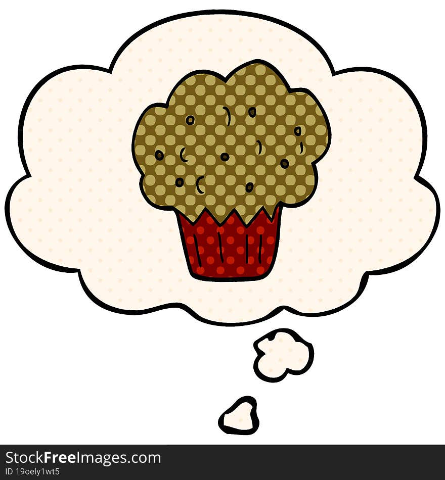 cartoon muffin with thought bubble in comic book style