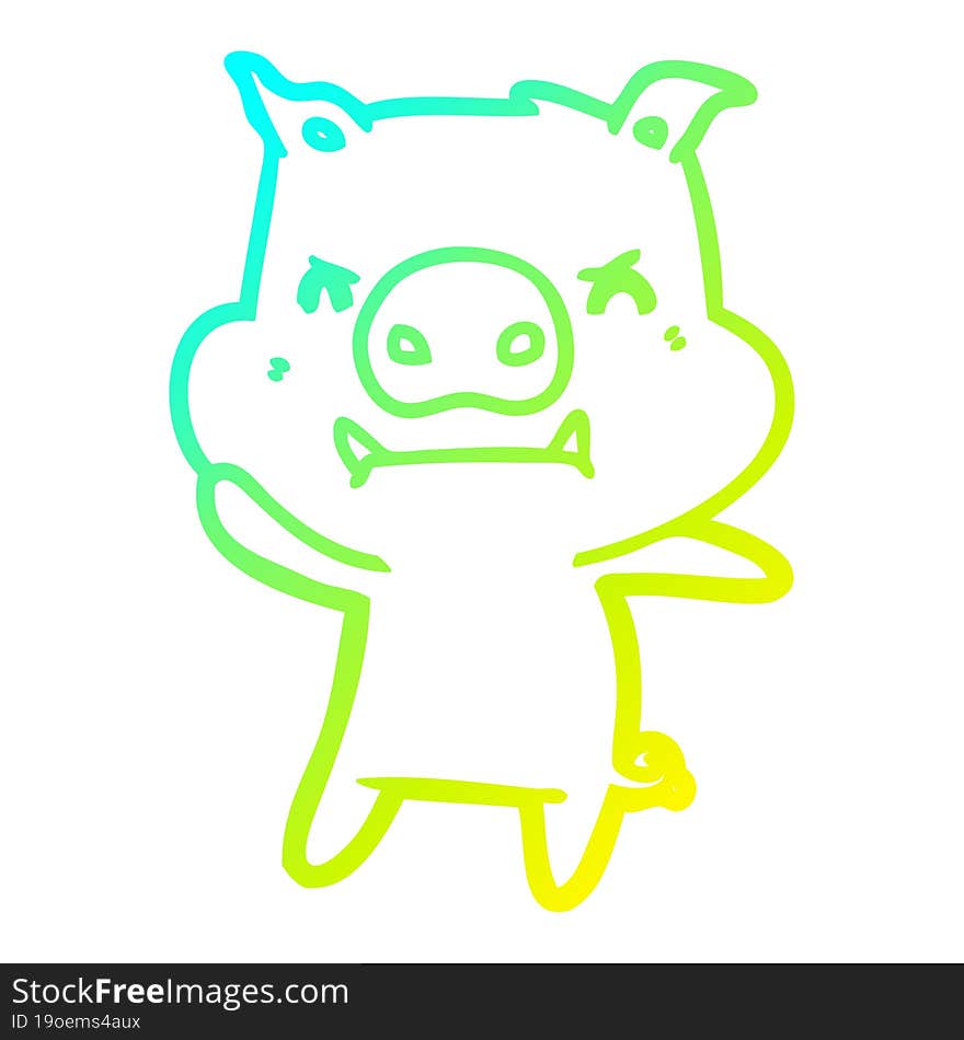 cold gradient line drawing angry cartoon pig