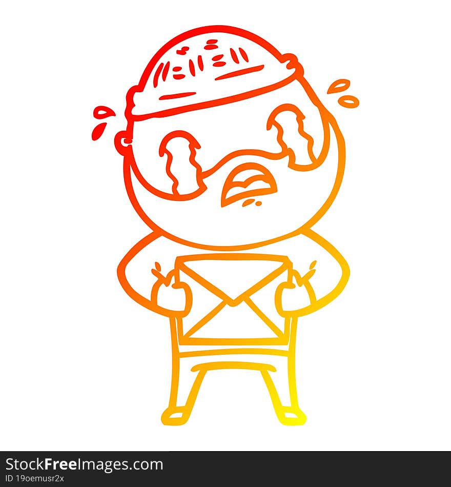 warm gradient line drawing cartoon bearded man crying