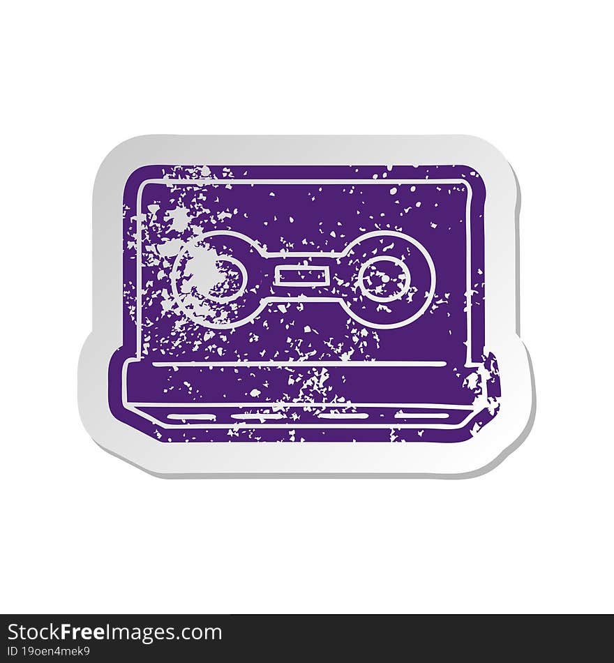 distressed old sticker of a retro cassette tape