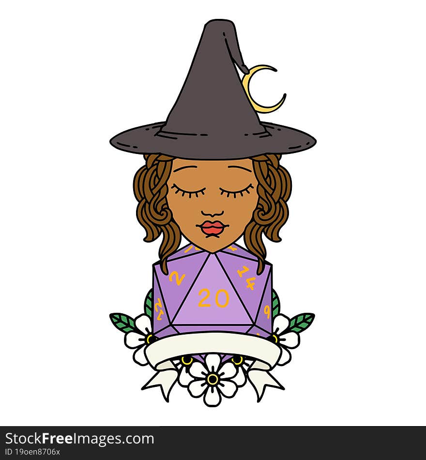 Human Witch With Natural Twenty Dice Roll Illustration