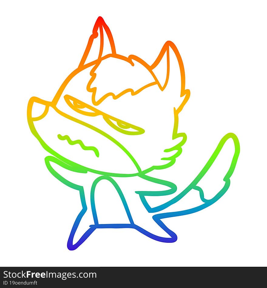 rainbow gradient line drawing cartoon annoyed wolf