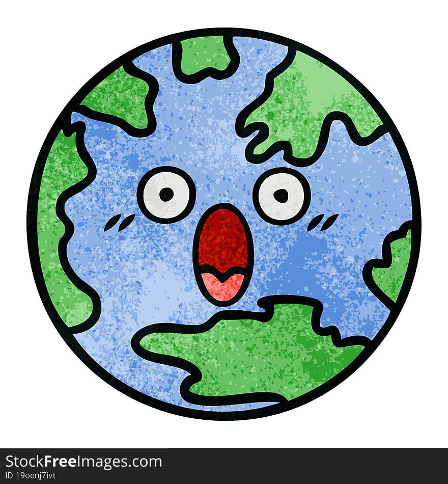 retro grunge texture cartoon of a planet earth