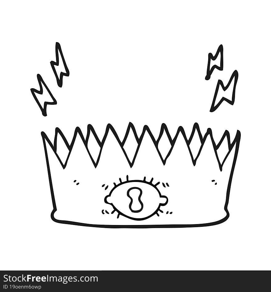 freehand drawn black and white cartoon magic crown