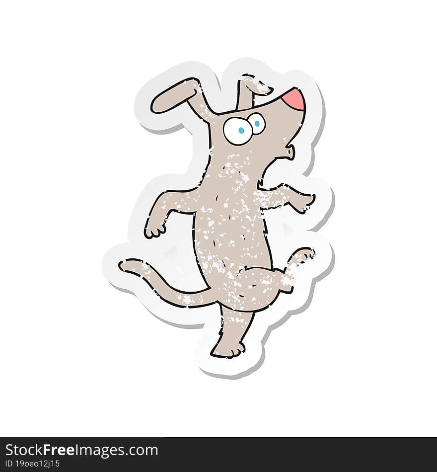 retro distressed sticker of a cartoon dancing dog