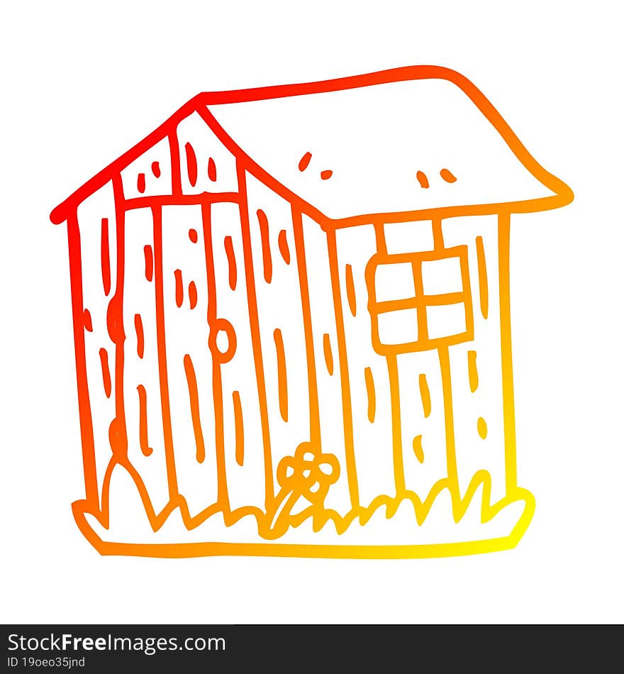 Warm Gradient Line Drawing Cartoon Wooden Shed