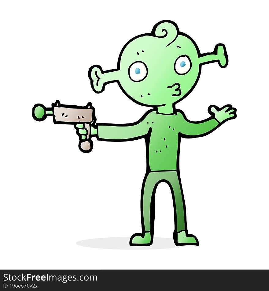 cartoon alien with ray gun