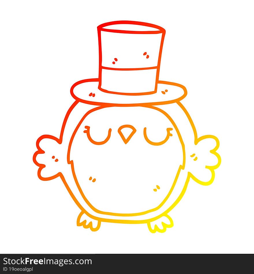 warm gradient line drawing cartoon owl wearing top hat