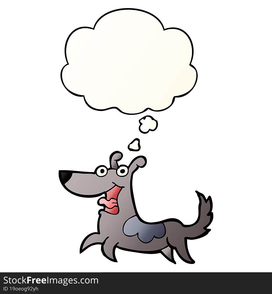 happy dog cartoon and thought bubble in smooth gradient style