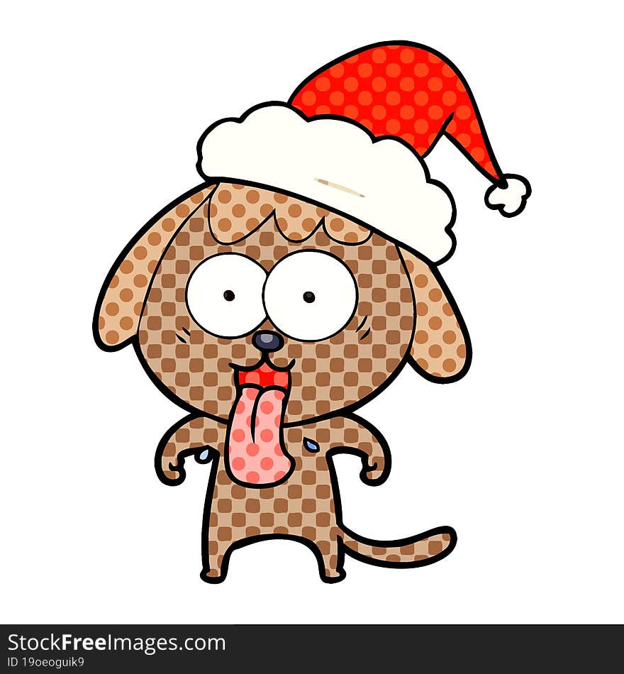 cute hand drawn comic book style illustration of a dog wearing santa hat. cute hand drawn comic book style illustration of a dog wearing santa hat