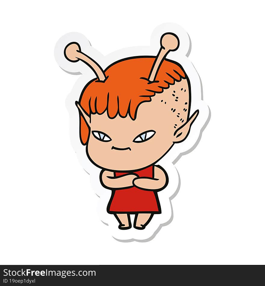 sticker of a cute cartoon alien girl