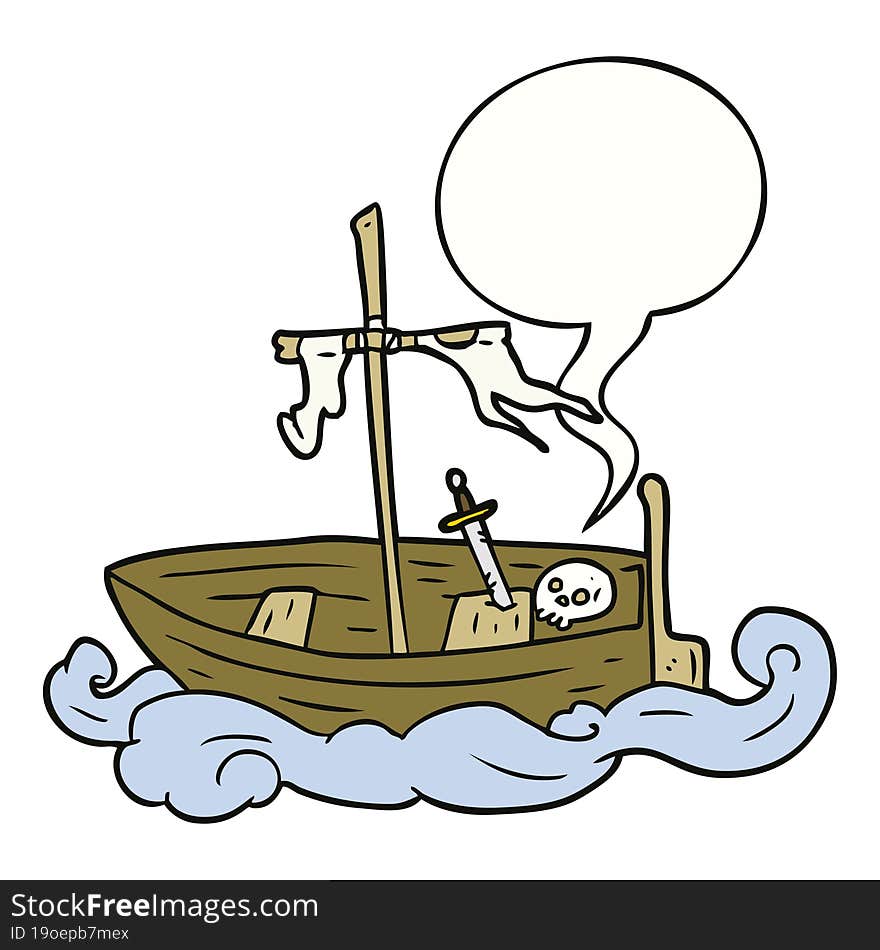 cartoon old shipwrecked boat with speech bubble