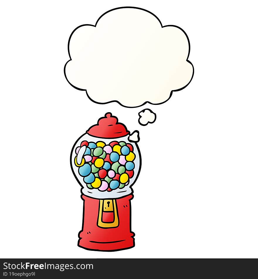 cartoon gumball machine and thought bubble in smooth gradient style