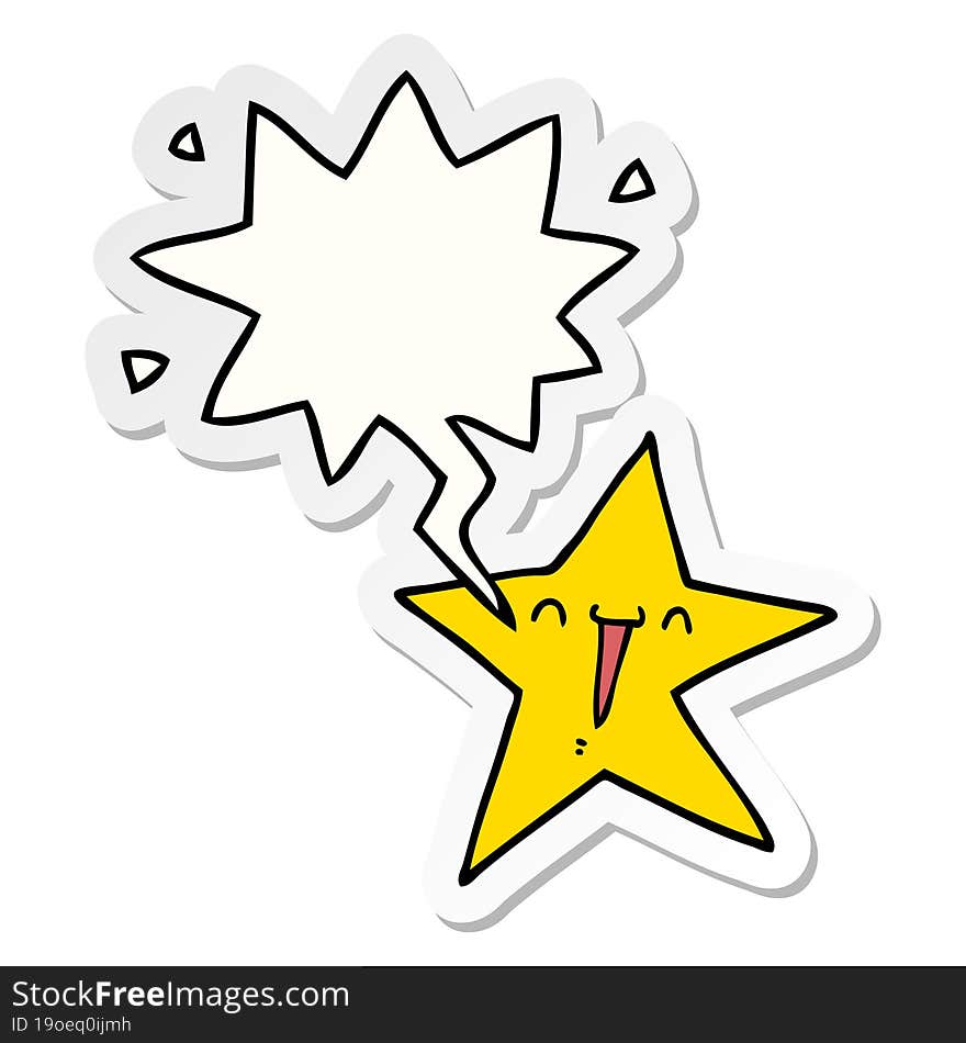 happy cartoon star with speech bubble sticker