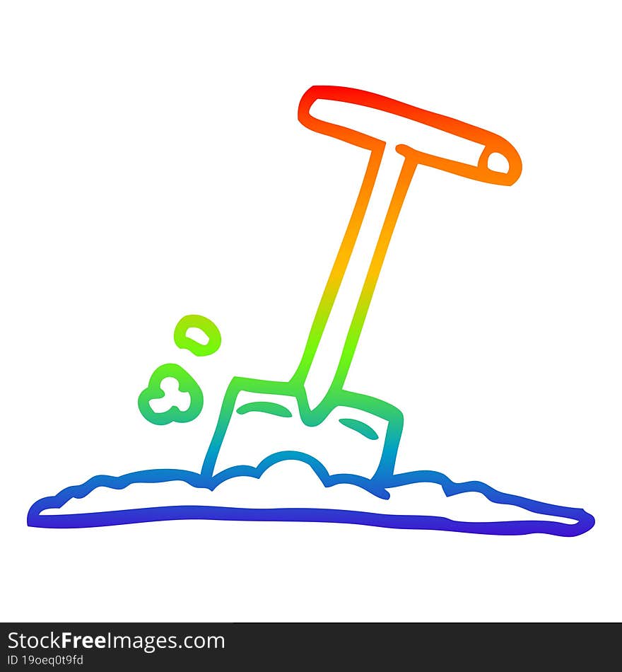 rainbow gradient line drawing cartoon shovel in dirt