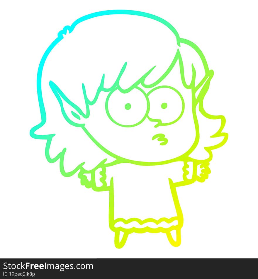 cold gradient line drawing cartoon elf girl staring