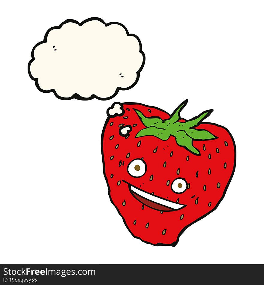 cartoon strawberry with thought bubble