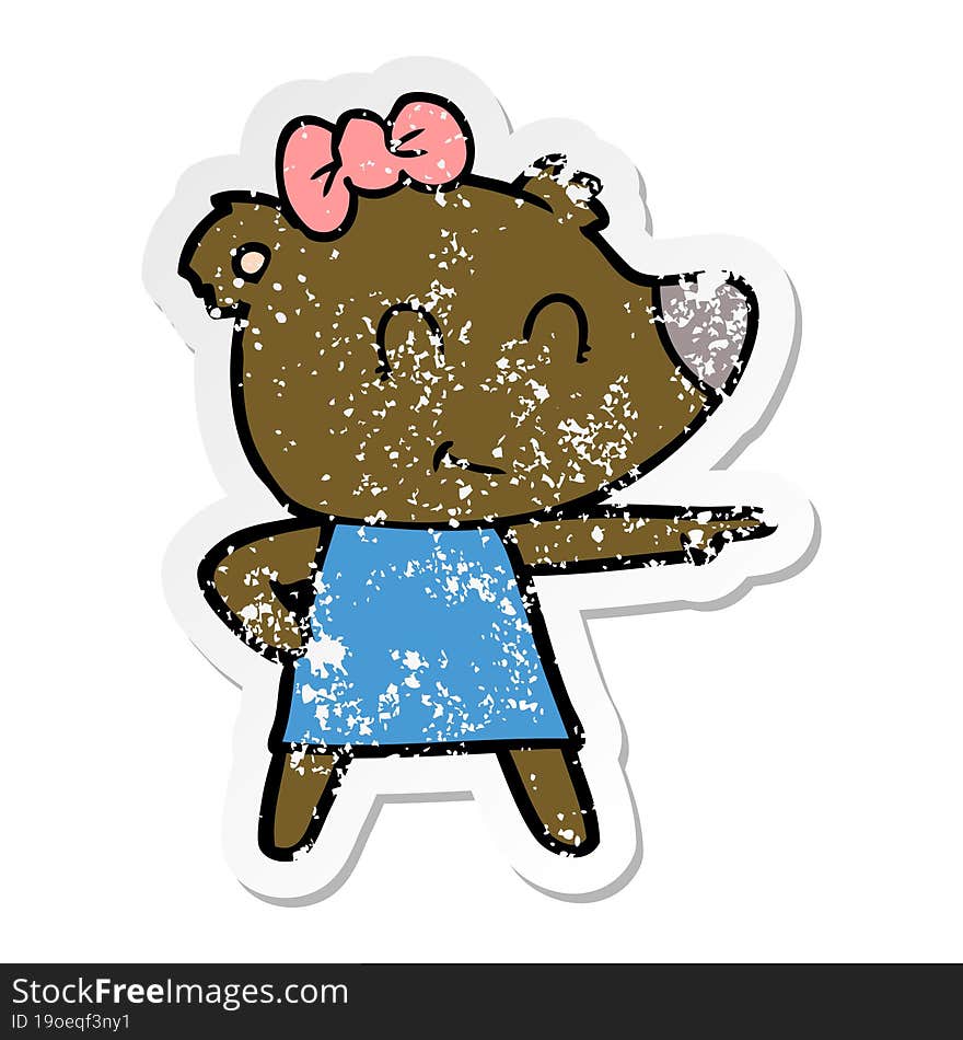 distressed sticker of a female bear cartoon