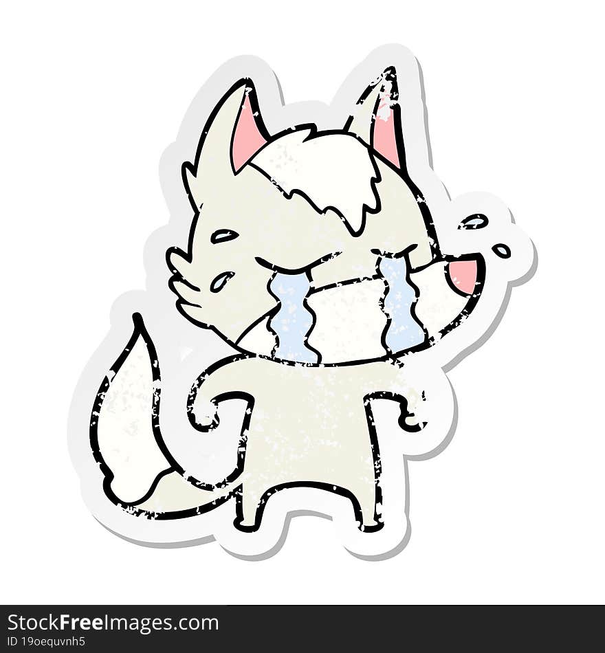 Distressed Sticker Of A Cartoon Crying Wolf