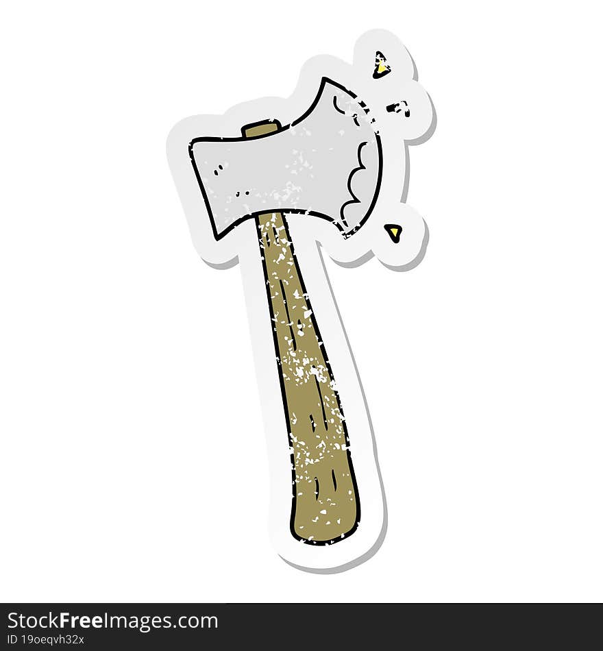 distressed sticker of a cartoon axe