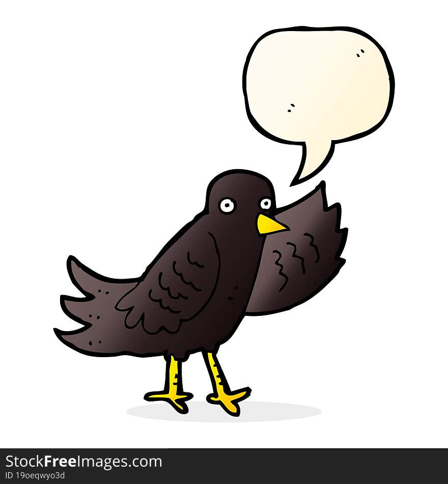 cartoon waving bird with speech bubble