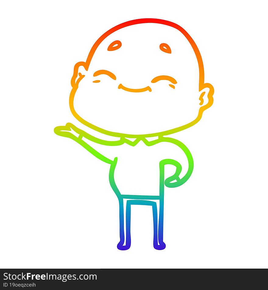 rainbow gradient line drawing happy cartoon bald man