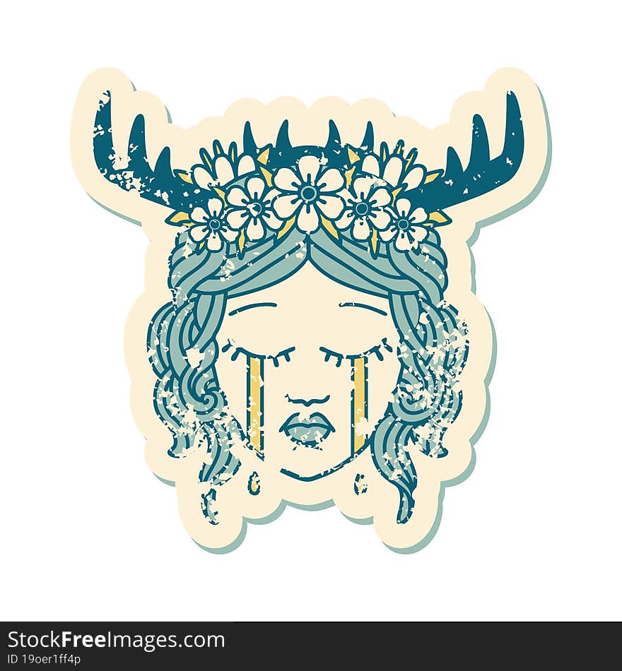 Crying Human Druid Grunge Sticker