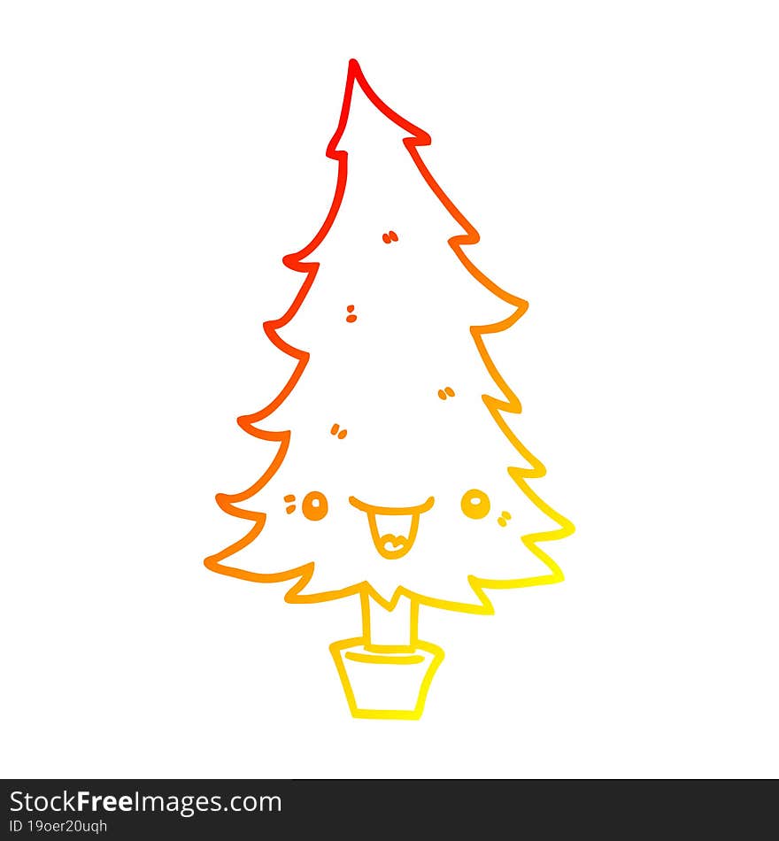 Warm Gradient Line Drawing Cute Cartoon Christmas Tree