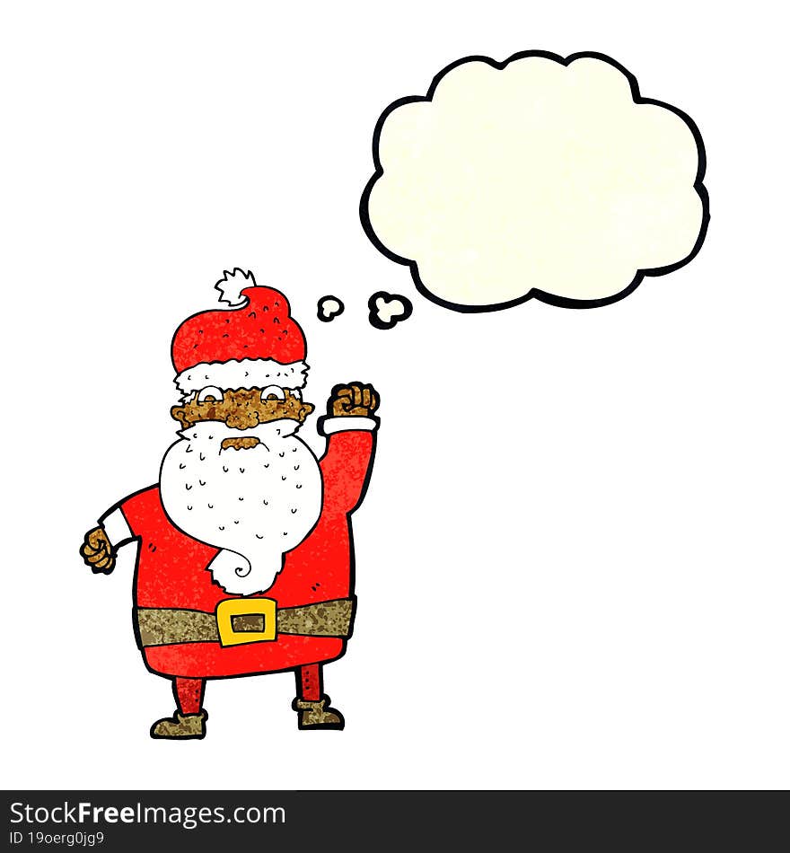 cartoon angry santa claus with thought bubble