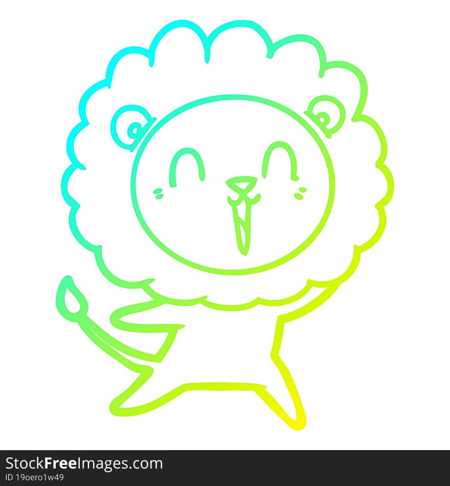 cold gradient line drawing laughing lion cartoon