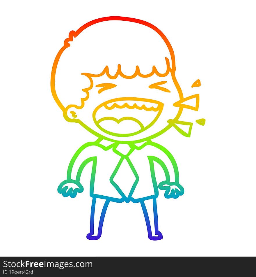 rainbow gradient line drawing of a cartoon laughing man