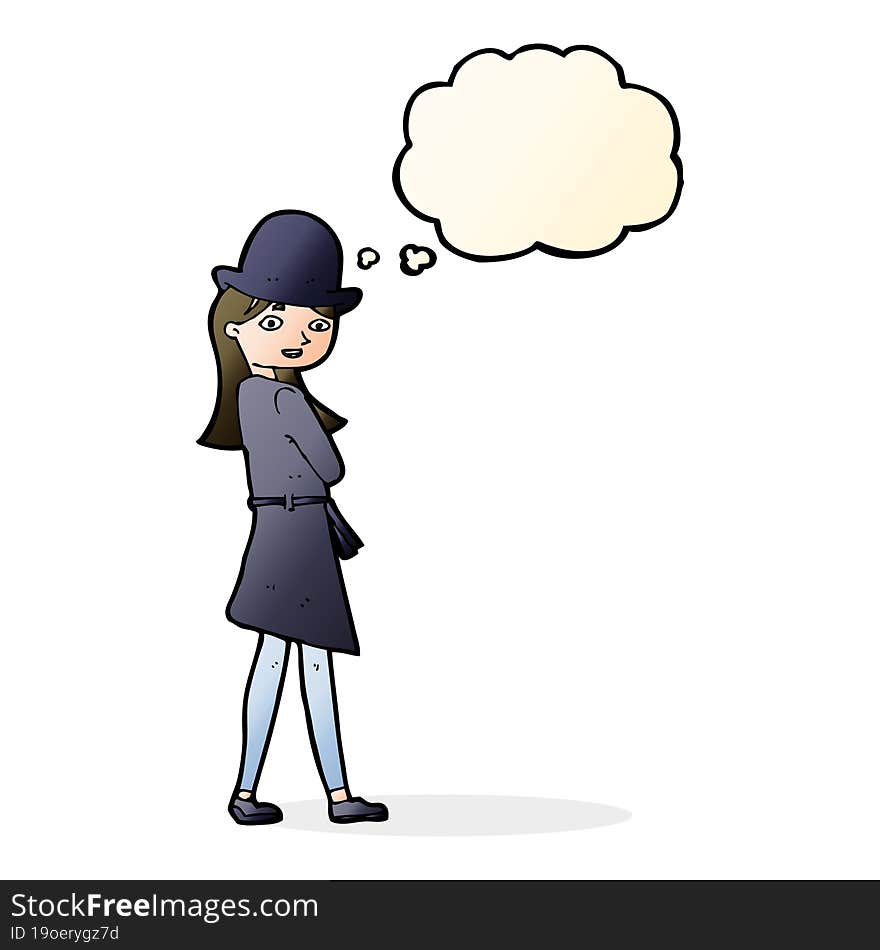 Cartoon Female Spy With Thought Bubble