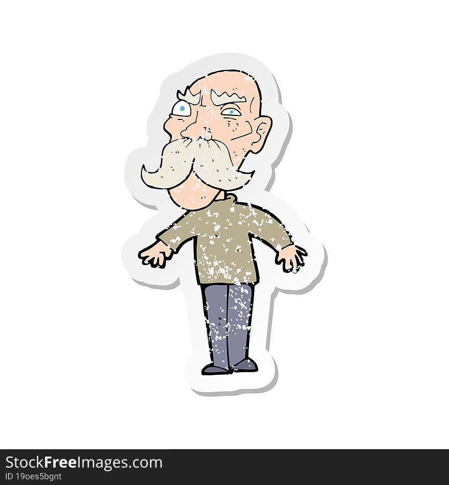 retro distressed sticker of a cartoon angry old man